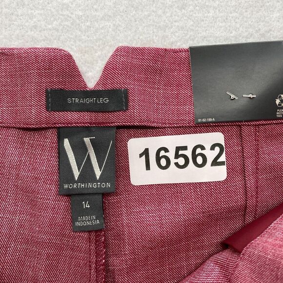 Worthington Dress Pant Women's 14 Straight Leg Crop Red Stretch Fabric High Rise - Picture 4 of 12